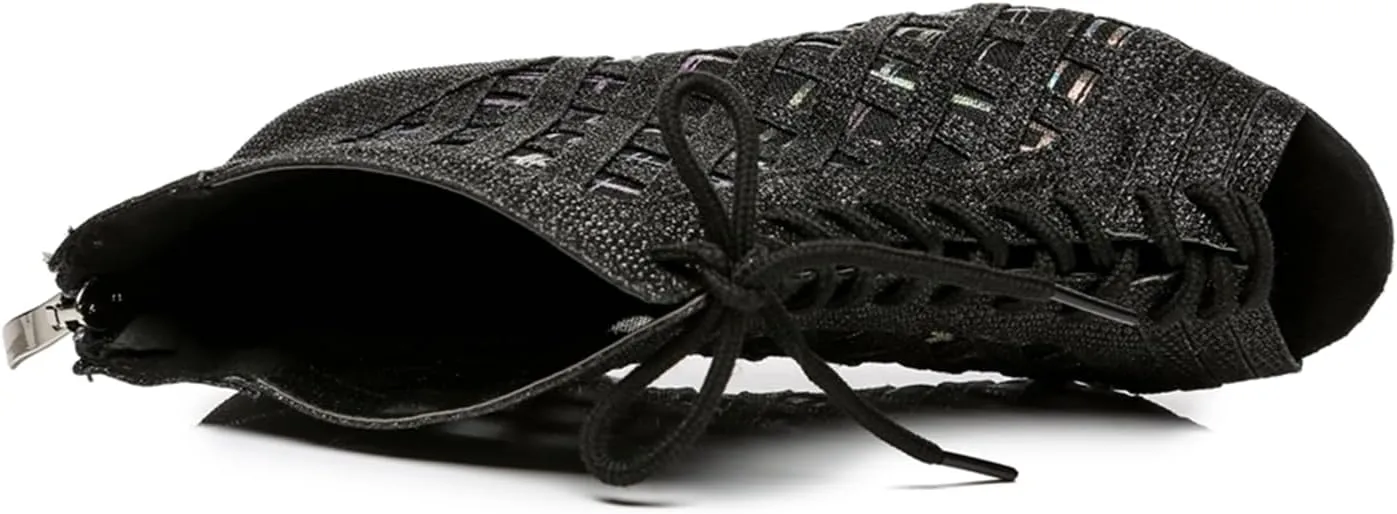 Women's Breathable Mesh Open Toe Ballroom Rumba Party Wedding Practice Performence Dance Shoes Boots