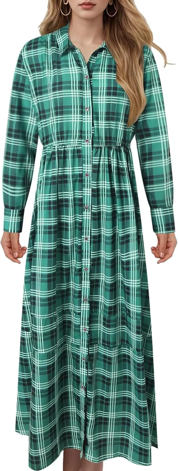 Women's Long Boho Dress Vintage Pastoral Flower V-Neck Western Dress Spring Casual Maxi Dress