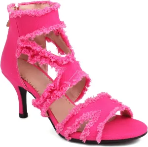 Women's Open Toe Denim High Heeled Sandals Fashion Comfortable Ankle Strap Stiletto Shoes