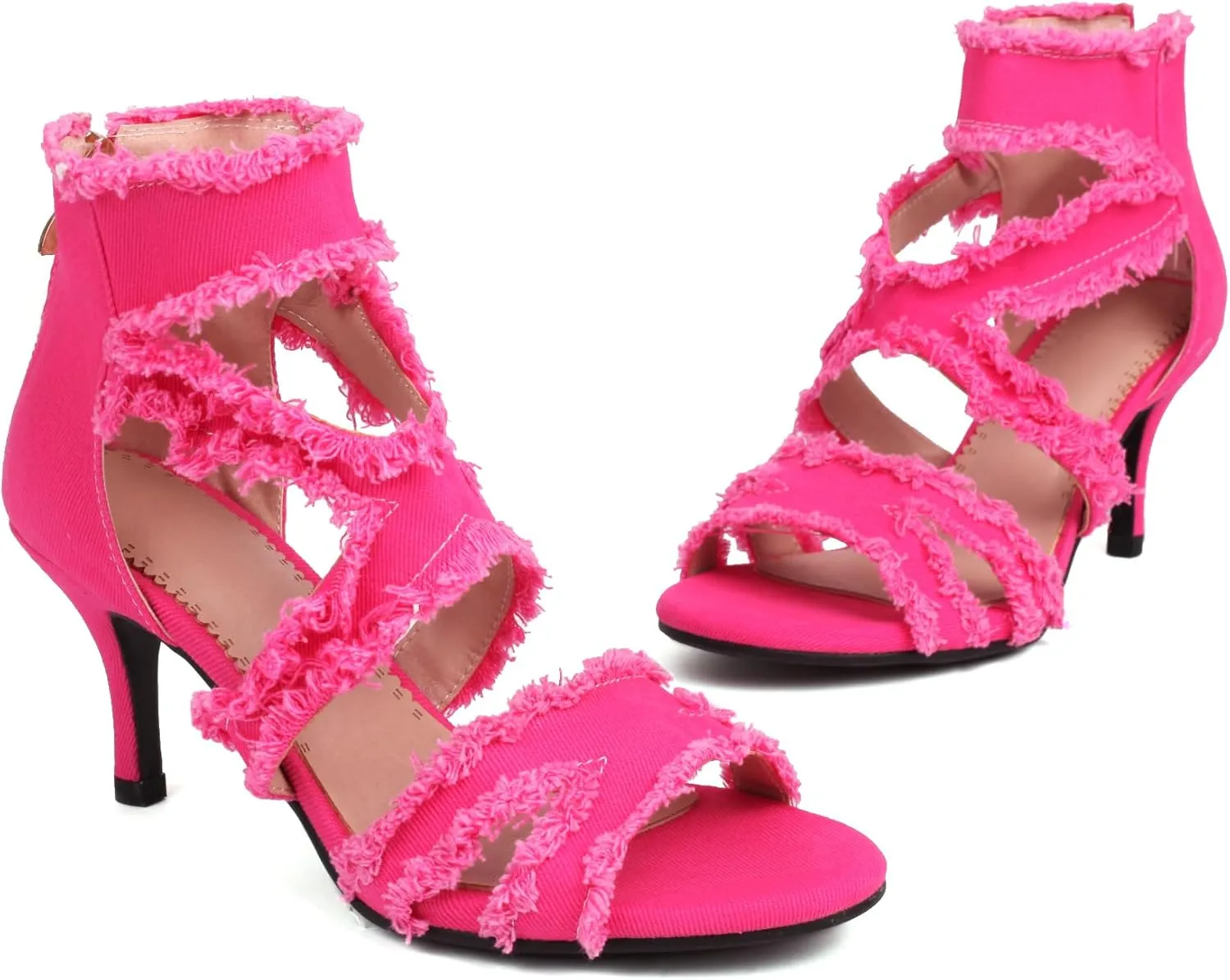 Women's Open Toe Denim High Heeled Sandals Fashion Comfortable Ankle Strap Stiletto Shoes