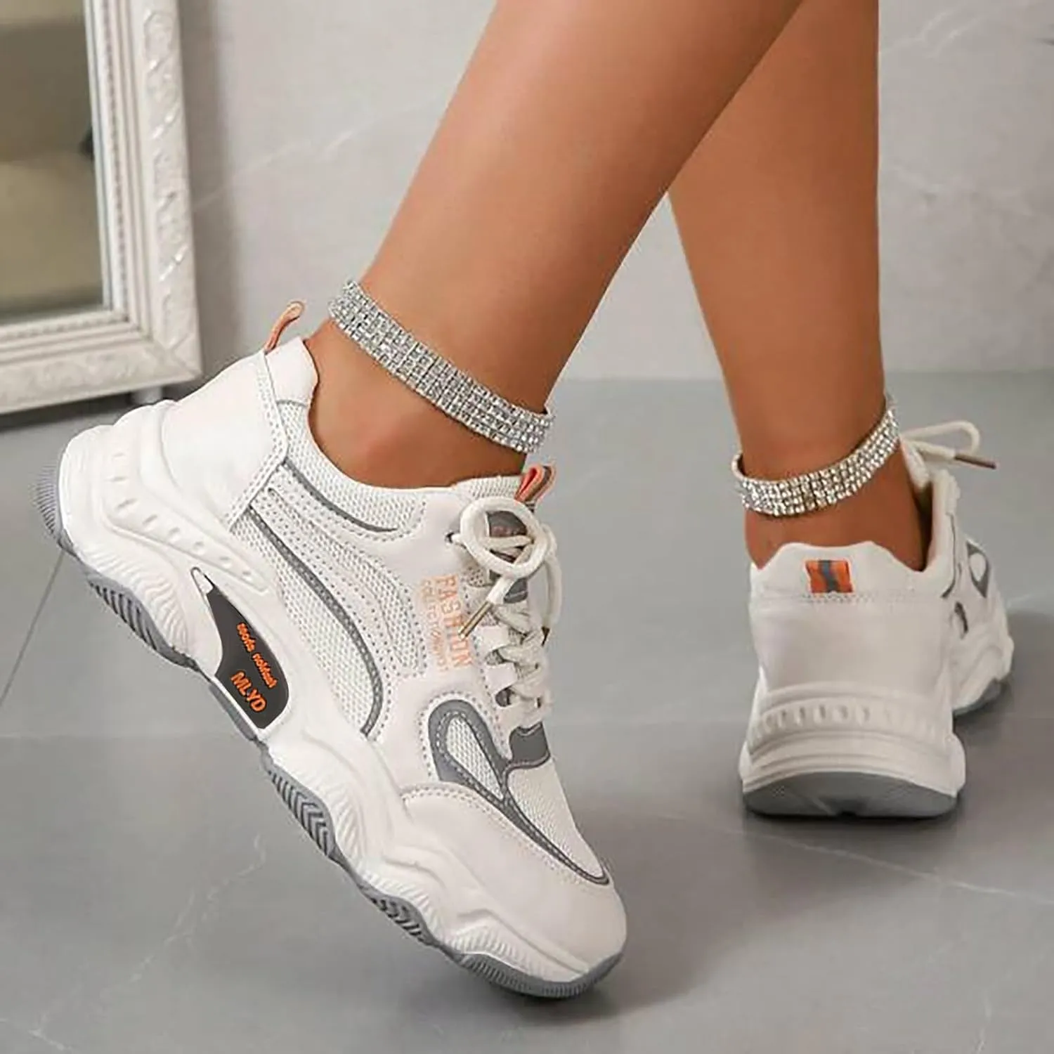 Women's Slip on Walking Shoes Comfy PU Leather Non Slip Arch Support Running Shoes Breathable Gym Workout Shoes Fashion Lace Up Sneakers
