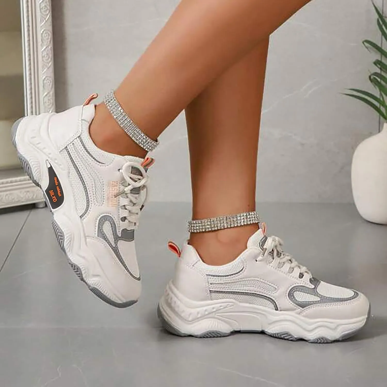 Women's Slip on Walking Shoes Comfy PU Leather Non Slip Arch Support Running Shoes Breathable Gym Workout Shoes Fashion Lace Up Sneakers