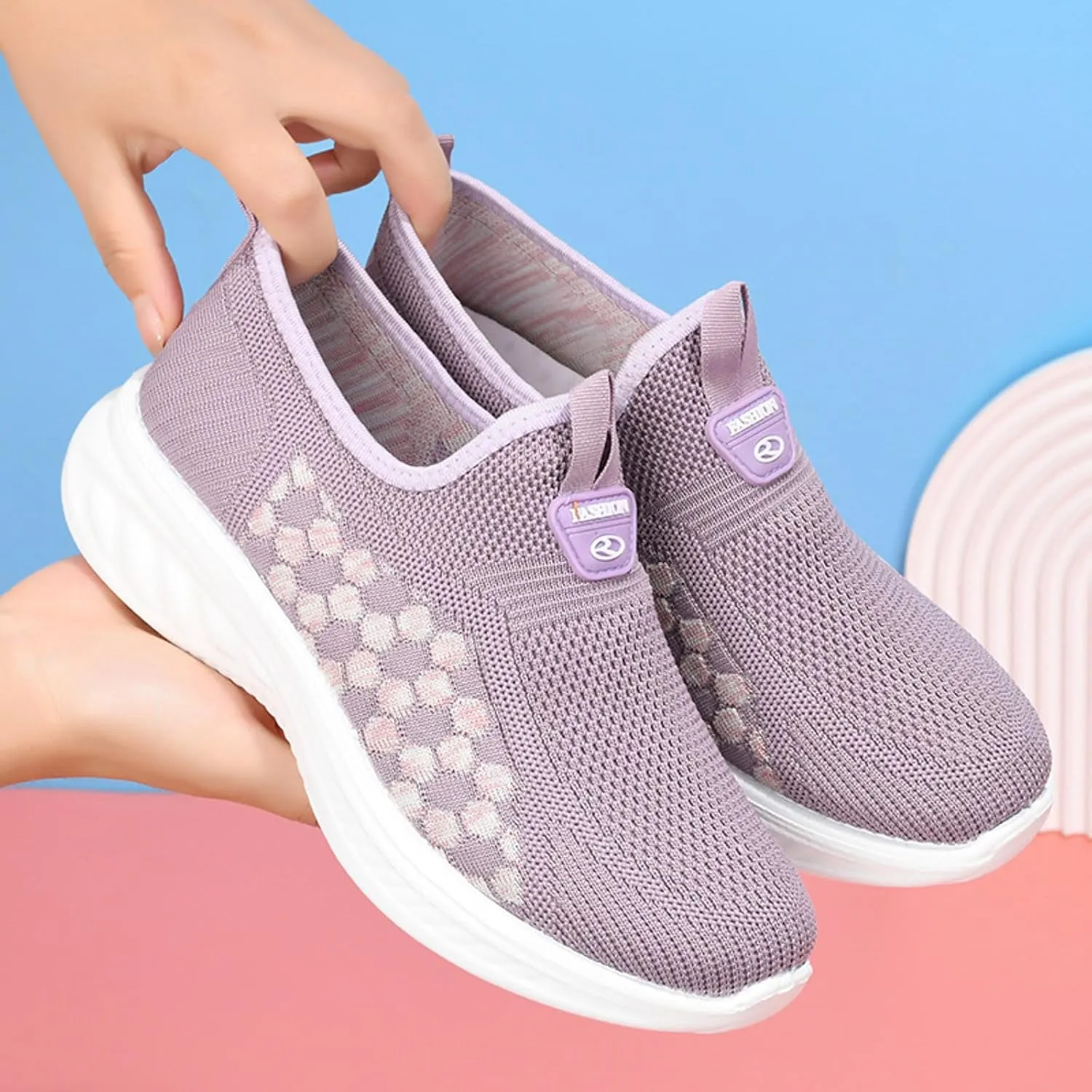Women's Slip on Walking Shoes Memory Foam Non Slip Arch Support Running Shoes Breathable Gym Workout Shoes Fashion Lace Up Sneakers