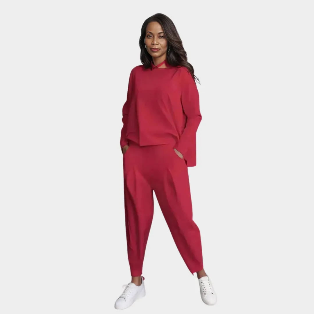 Women's Two-Piece Set Back Lace-Up Top Pocketed Pants Casual Spring Summer Outfit - Pink, Red, and More