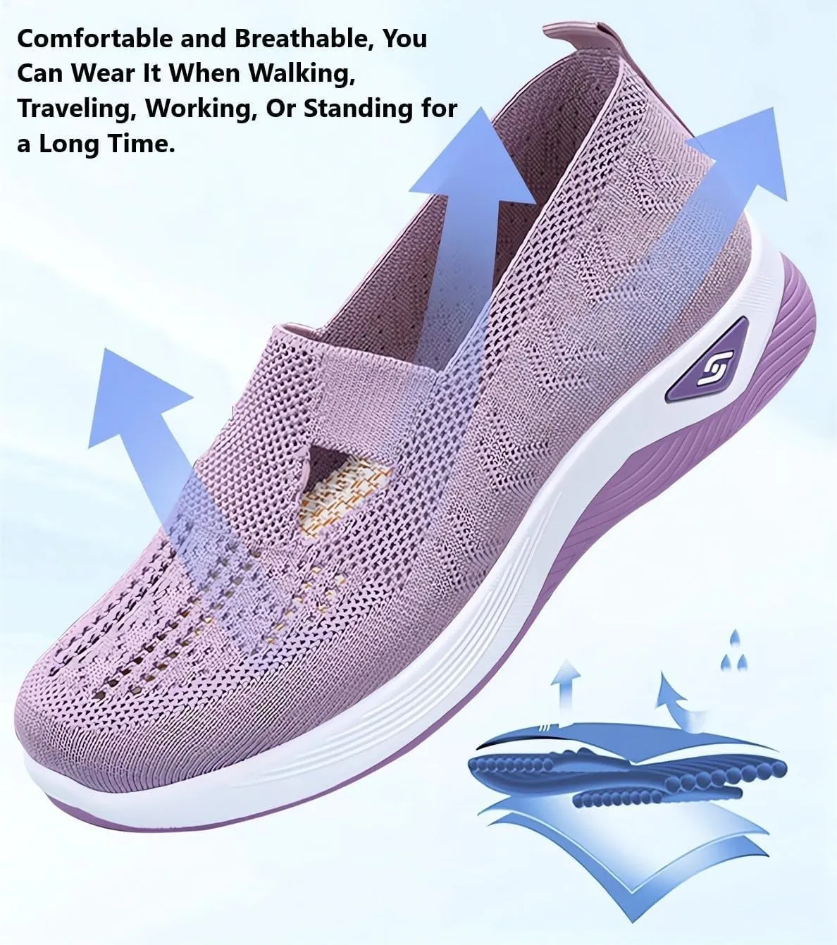 Women's Woven Breathable Soft Sole Shoes,Upgrade Orthopedic Shoes Go Walking Slip on Diabetic Foam Shoes Hands Free Slip in Sneakers Arch SupportDaily Commuting Shoes