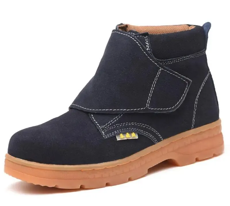 Work Safety Shoes for Men Steel Toe Cow Leather Slip-on Safety Boots Men Breathable Puncture-proof Outdoor Shoes