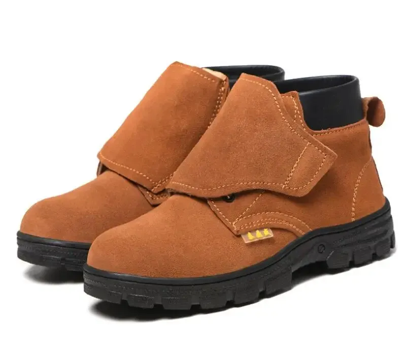 Work Safety Shoes for Men Steel Toe Cow Leather Slip-on Safety Boots Men Breathable Puncture-proof Outdoor Shoes