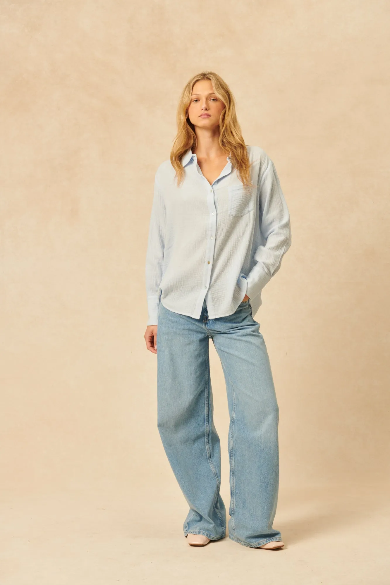 Wyatt Button Up Top - Cloudy Sky | John   Jenn